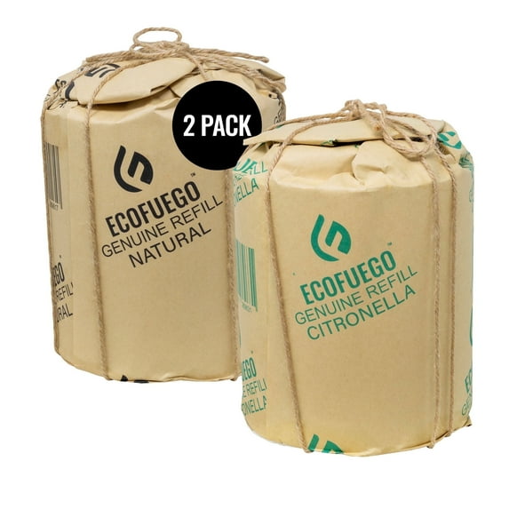 Eco Fuego Fire Pit Wax Refill - Biodegradable Vegetable Wax, Sustainable and Clean Burning. Each Refill Lasts up to 8 Hours – 1 Natural + 1 Citronella (Pack of 2)