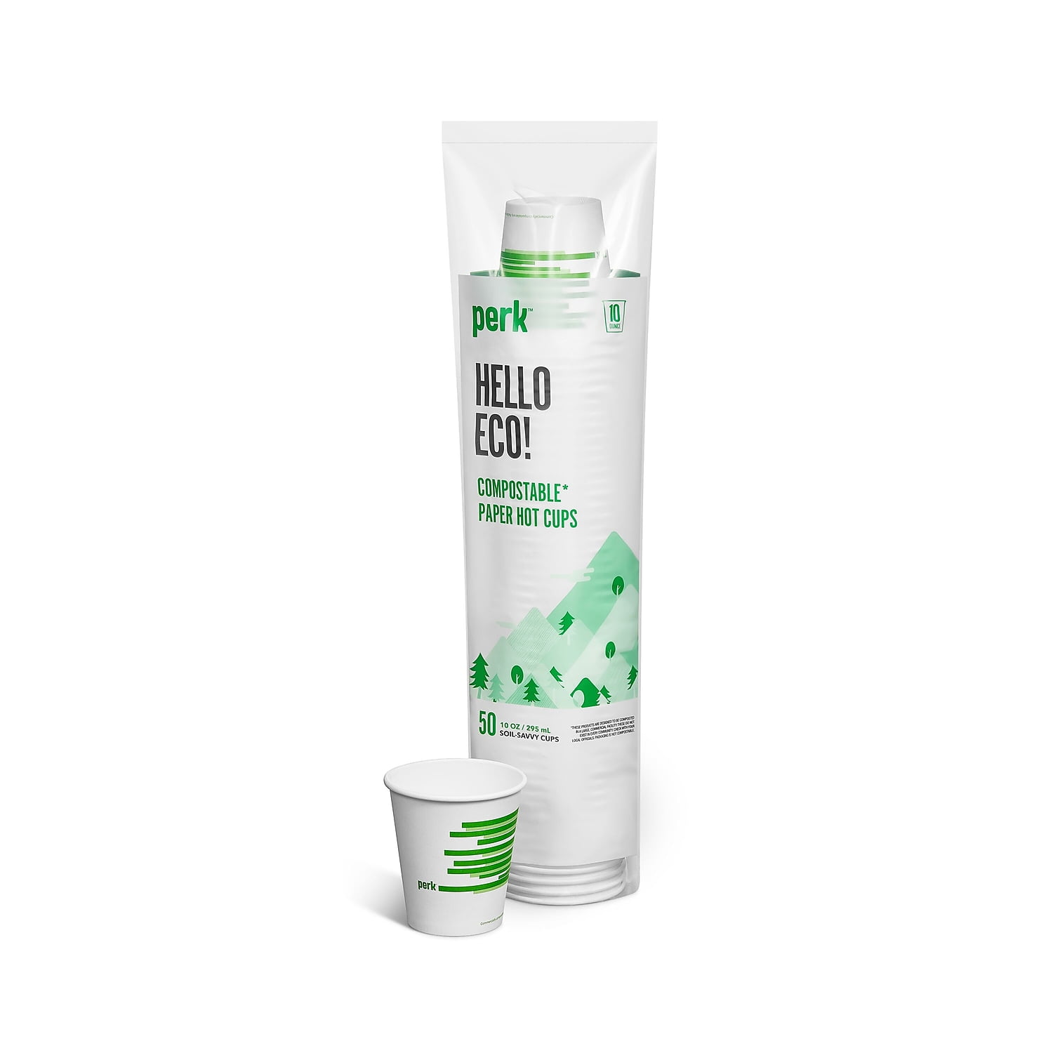 Eco-ID Compostable Paper Hot Cups, 12 oz, White/Green, 50/Pack Eco-ID Compostable Paper Hot Cups, 12 oz, White/Green, 50/Pack