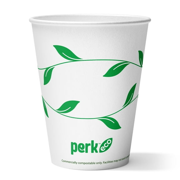 Staples Perk Eco-ID Compostable Paper Hot Cups 12 oz White/Green 50/Pack PK56222T
