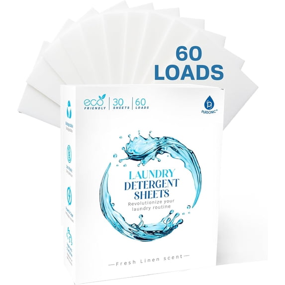 Eco Laundry Detergent Sheets - 30 Sheet (60 Loads) Natural Zero Plastic Laundry Sheets with Powerful Cleaning Power - Travel Essentials, Quick-Dissolving & Mess-Free (Fresh Linen)
