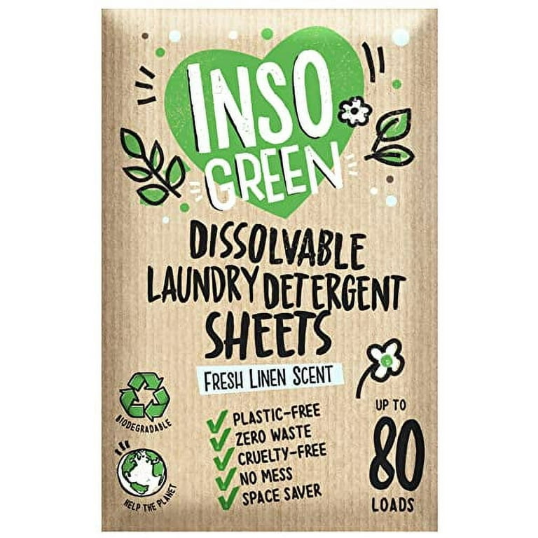 Inso Green Eco Laundry Detergent Sheets 80 Loads Zero Plastic Washer No  Mess