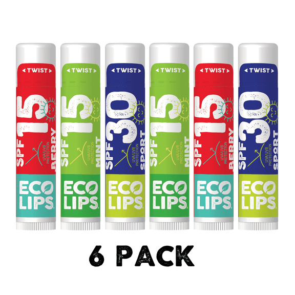 Eco Lips Classic Plant Pod Broad Spectrum SPF Sunscreen Lip Balm, 6 Pack Variety