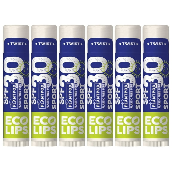 Eco Lips Classic Plant Pod Sport Broad Spectrum SPF 30 Sunscreen Lip Balm, 6 Pack