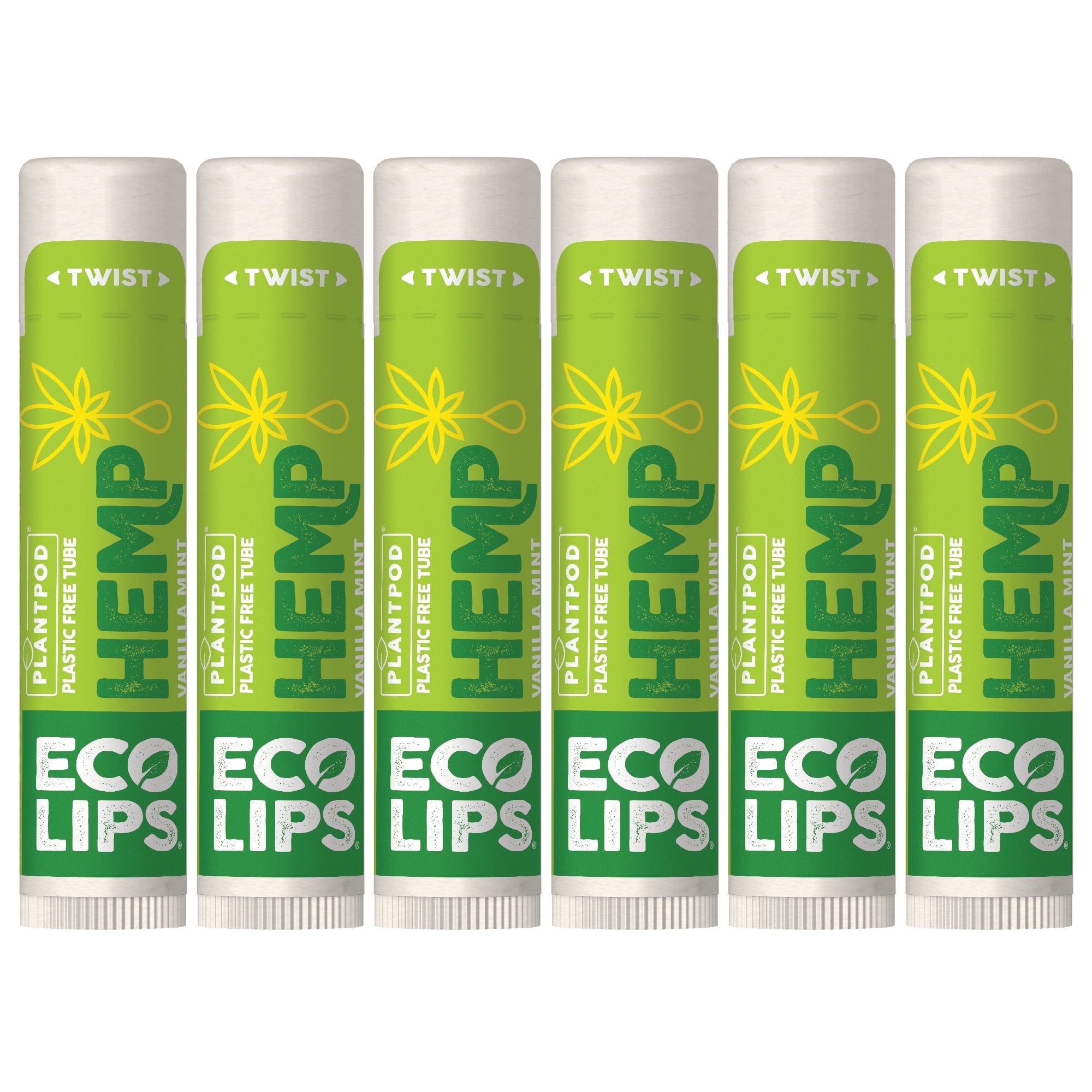 Eco Lips Hemp Vanilla Mint Plant Pod Organic Lip Balm, 6 Pack