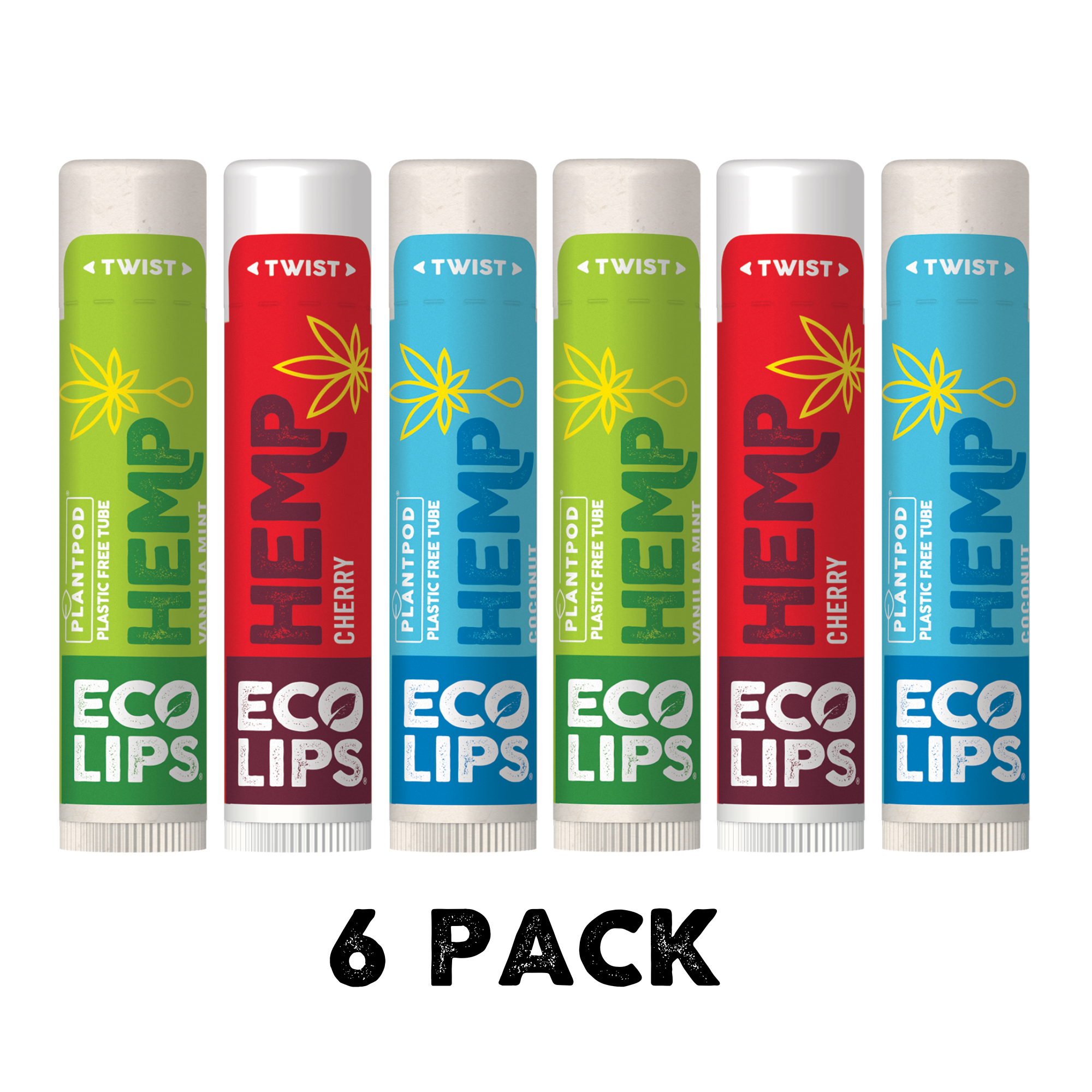 Eco Lips Hemp Variety Plant Pod® Organic Lip Balm, 6 Pack