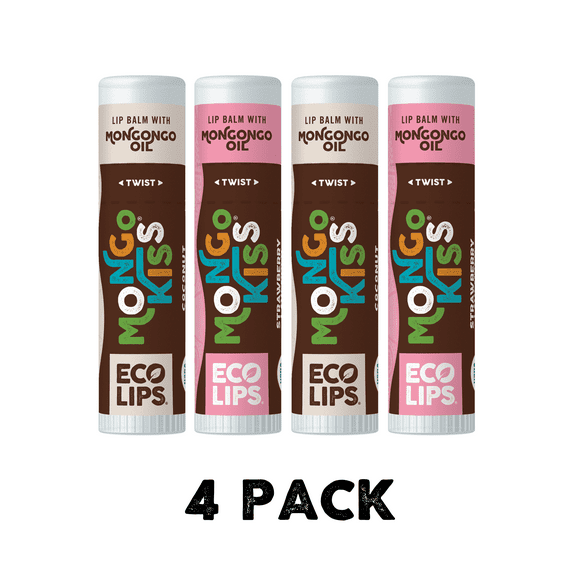 Eco Lips Mongo Kiss Organic Lip Balm, 4 Pack Variety [Strawberry Lavender and Coconut], 0.25 oz. each