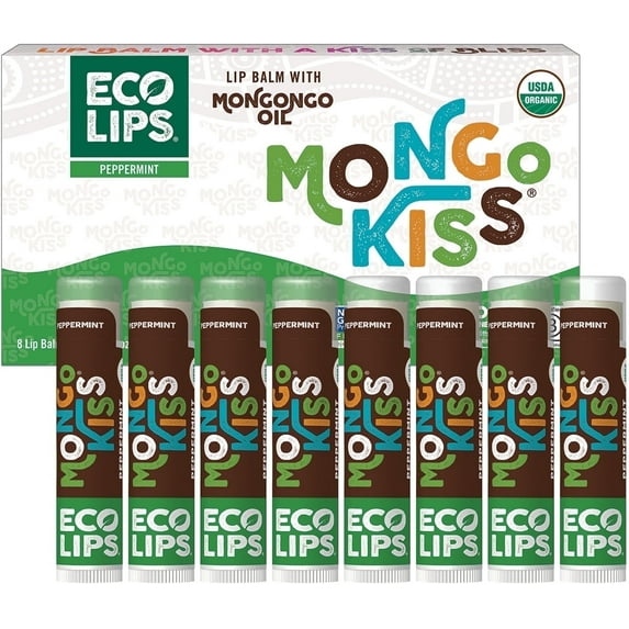 Eco Lips Mongo Kiss Organic Lip Balm Peppermint, 8-Count Value Gift Set