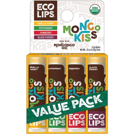 Eco Lips Organic Mongo Kiss Lip Balm 4-pack Variety (0.15 oz. Each)