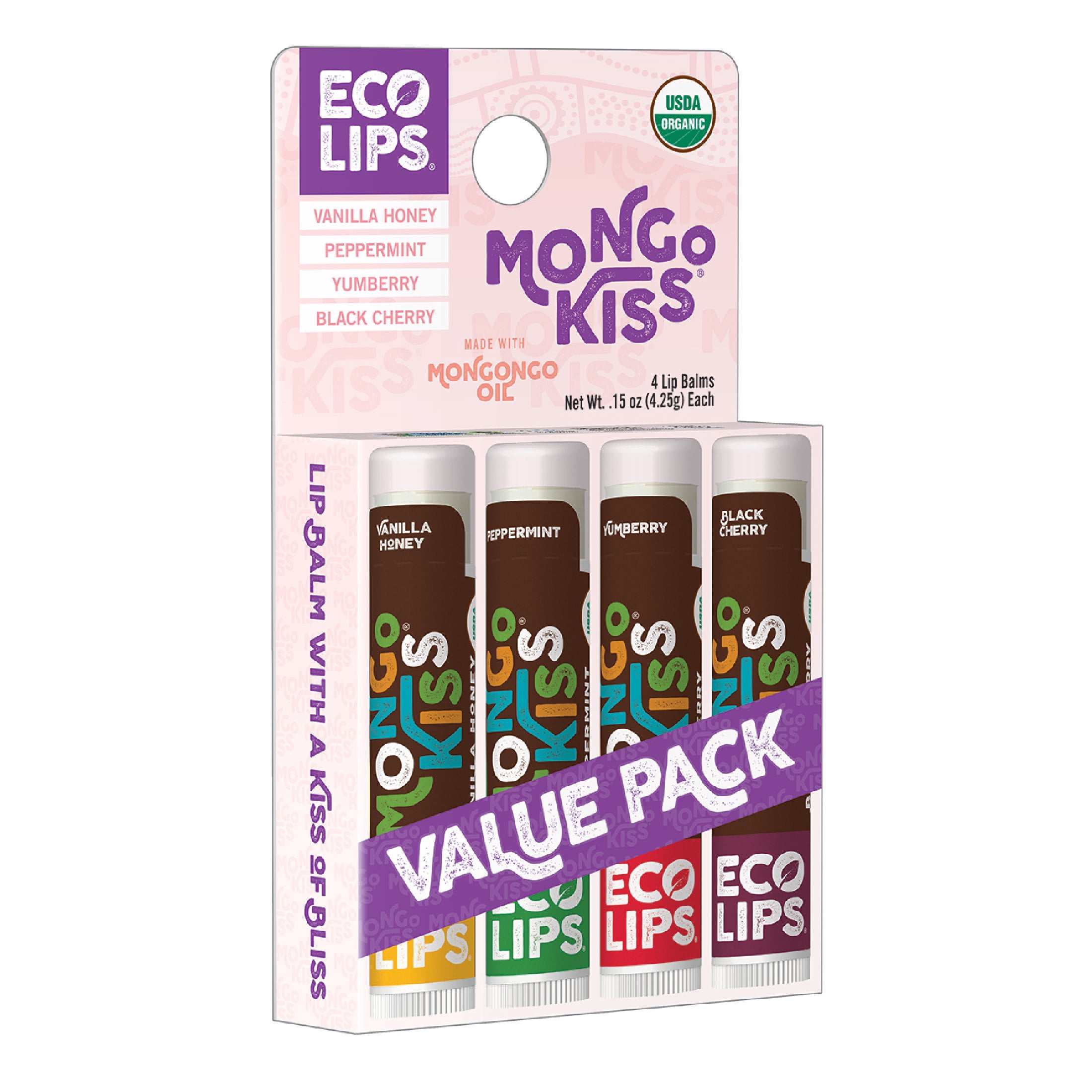 Eco Lips Organic Mongo Kiss Lip Balm 4-pack Variety (0.15 oz. Each)