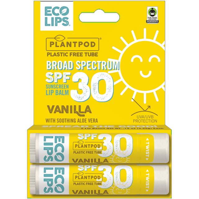 Eco Lips SPF 30 Broad Spectrum Vanilla Sunscreen Lip Balm 2 pack
