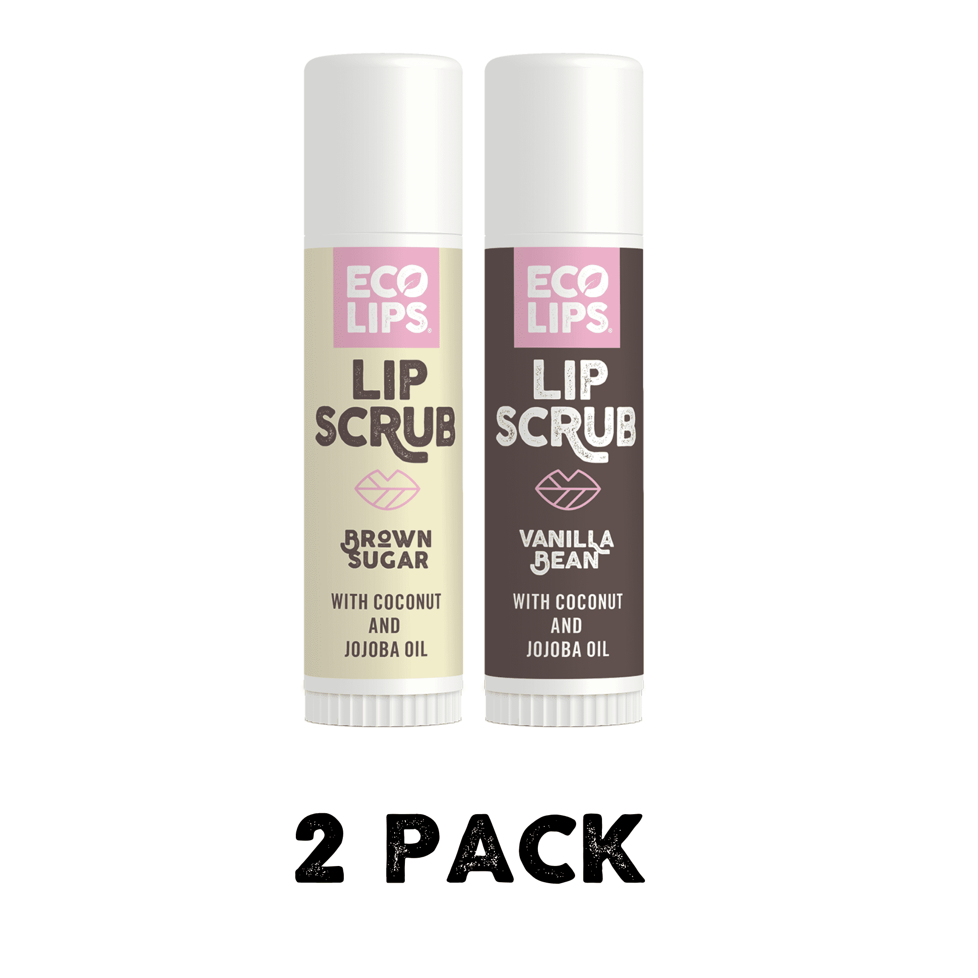 Eco Lips Sugar Lip Scrub Sticks, (1) Brown Sugar+(1) Vanilla Bean, 0.56 oz., (Pack of 2