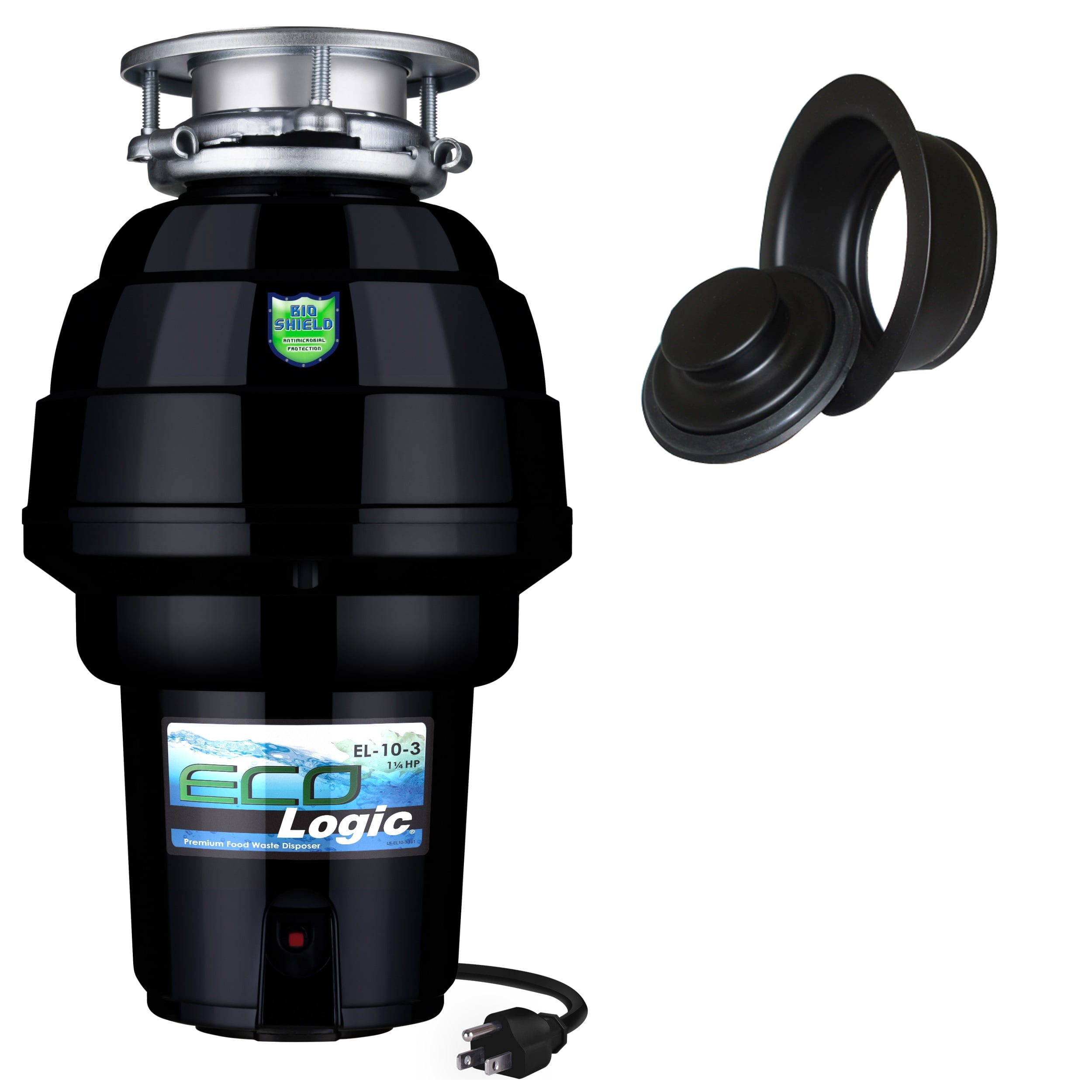 Eco Logic 1 1/4 HP Garbage Disposal with Black Sink Flange 10-US-EL-10-DS-3B-BK