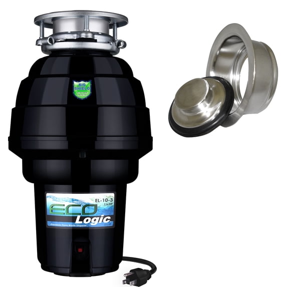 Eco Logic 1-1/4 HP Garbage Disposal with Brushed Nickel Sink Flange 10-US-EL-10-DS-3B-BN