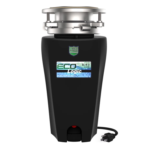 Eco Logic 1/3 HP Continuous Feed Garbage Disposal, Quiet and Compact with Cord 10-US-EL-4-3B