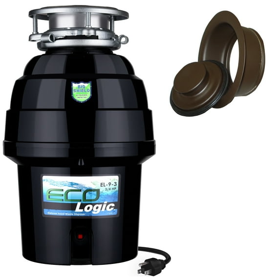 Eco Logic 3/4 HP Continuous Feed Garbage Disposal with Oil Rubbed Bronze Sink Flange and Stopper Kit