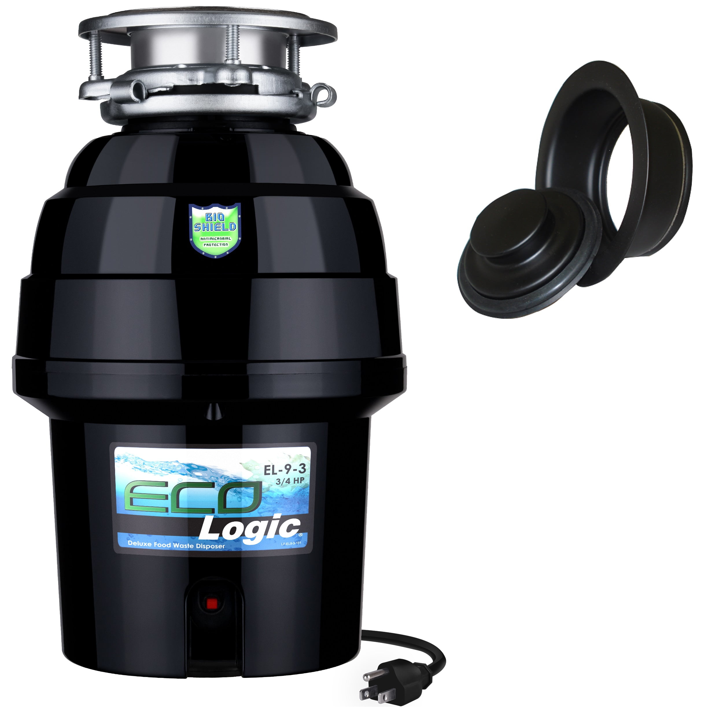 Eco Logic 3/4 Horsepower Garbage Disposal with Black Sink Flange 10USEL9DS3BBK