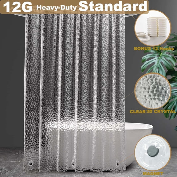 Eco Modern Collection Clear Crystal Shower Curtain Liners, 72"x72", Reversible