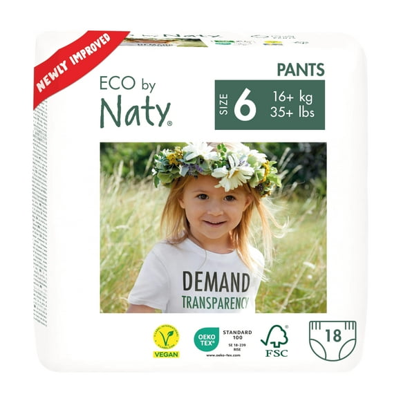 Eco by Naty Pull Ups - Hypoallergenic and Chemical-Free Training Pants, Highly Absorbent and Eco Friendly Pull Ups for Boys and Girls - Size (6) 4T-5T (35+ lbs)  18 Count