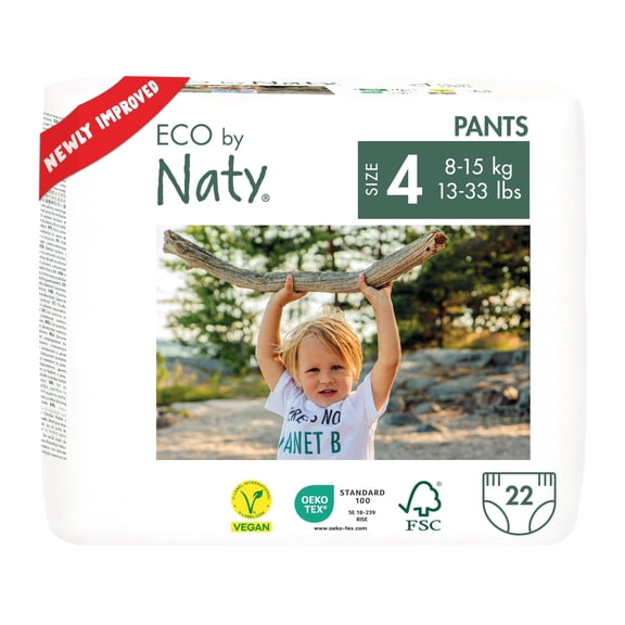 Eco by Naty Pull-Ups Training Pants, Size 4 (2T-3T), 22 count, 18-33 lbs, Plant-Based Premium Ecological Pull-Ups with No Nasty Chemicals, White, (244091)