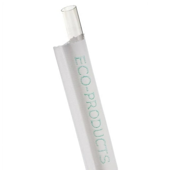 Eco-Products Compostable Straws, Wrapped, 9-1/2", 100% Recycled, Clear, Case Of 4,800 Straws