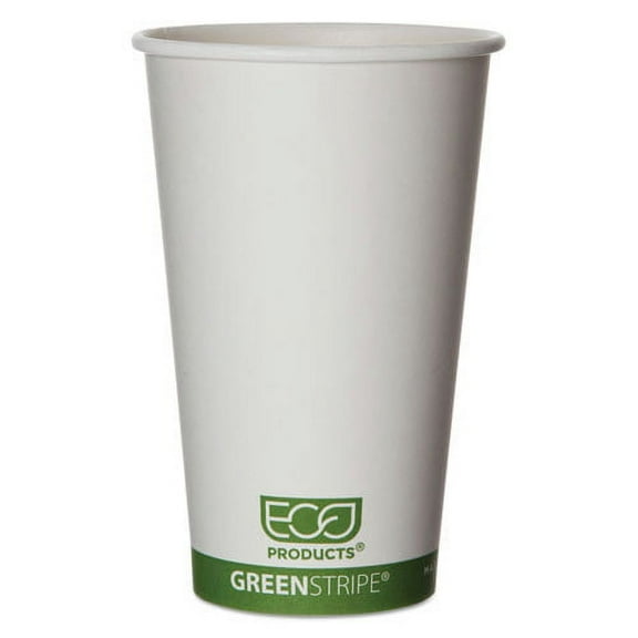 Eco-Products GreenStripe Disposable Hot Coffee Cup, Eco-Friendly Compostable PLA Lined Take Out Paper Cup, 16 fl oz, Case of 1000