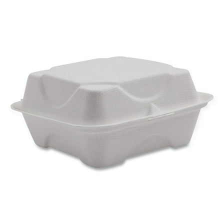 Eco-Products EP-HC6NFA Vanguard 6 in. x 6 in. x 3 in. Renewable and Compostable Sugarcane Clamshells - White (500/Carton)