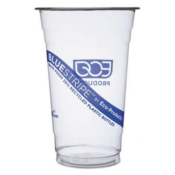 Eco Products EPCR20 20 oz Blue Stripe Recycled Content Cold Cups, Clear & Blue
