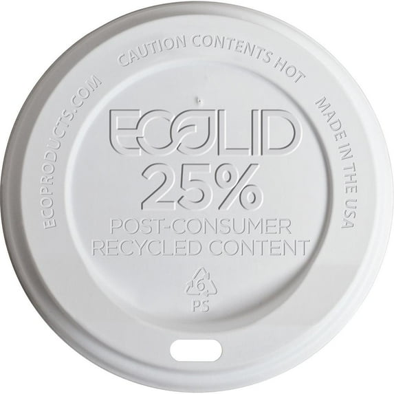 Eco-Products EcoLid 25% Recy Content Hot Cup Lid, White, F/10-20oz, 100/PK, 10 PK/CT (EPHL16WR)