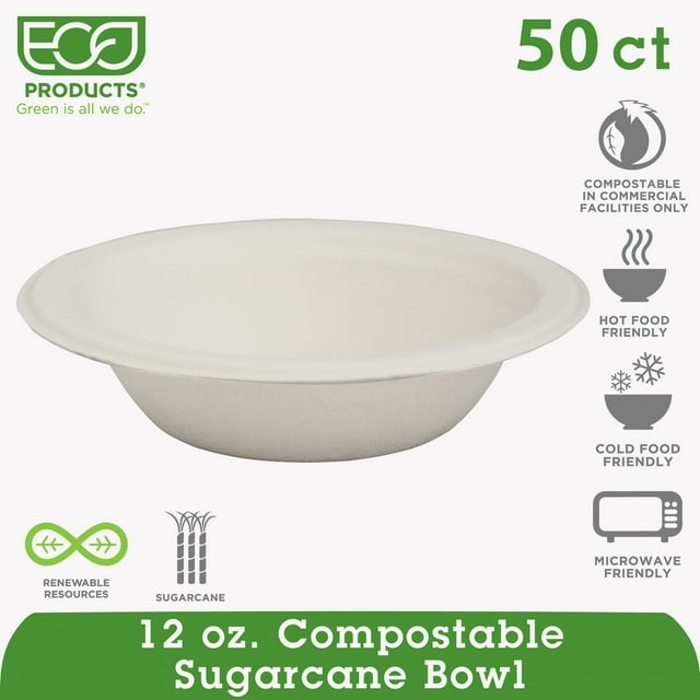 Eco-Products Renewable & Compostable Sugarcane Bowls - 12oz., 50/PK