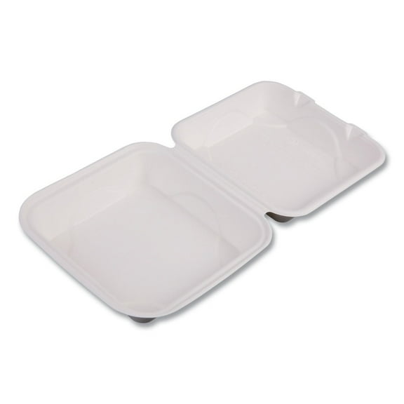 Eco-Products Sugarcane Clamshell Containers, 3"H x 8"W x 8"D, Pack Of 200 Containers