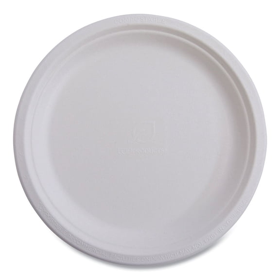 Eco-Products Vanguard 6" Sugarcane Plates - Breakroom - Disposable - Microwave Safe - 6" Diameter - White - Sugarcane Fiber Body - 1000 / Carton