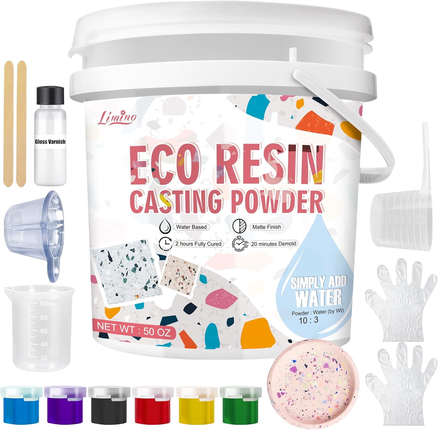 Eco Resin Casting Powder - 1400g Ceramic Resin Powders Kit with 6pcs Pigments, Fast Curing, Easy to Demold, Water Mixed Activated - Toxic-Free, Odorless - Plaster Casting Kit for DIY Home Art Crafts