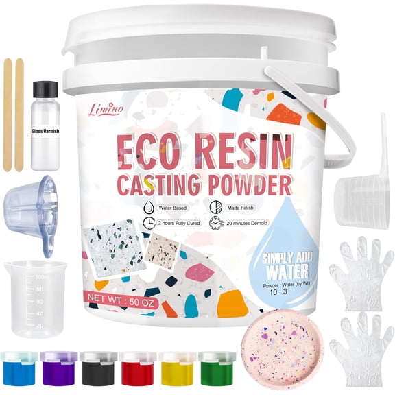 Eco Resin Casting Powder - 1400g Ceramic Resin Powders Kit with 6pcs Pigments, Fast Curing, Easy to Demold, Water Mixed Activated - Toxic-Free, Odorless - Plaster Casting Kit for DIY Home Art Crafts