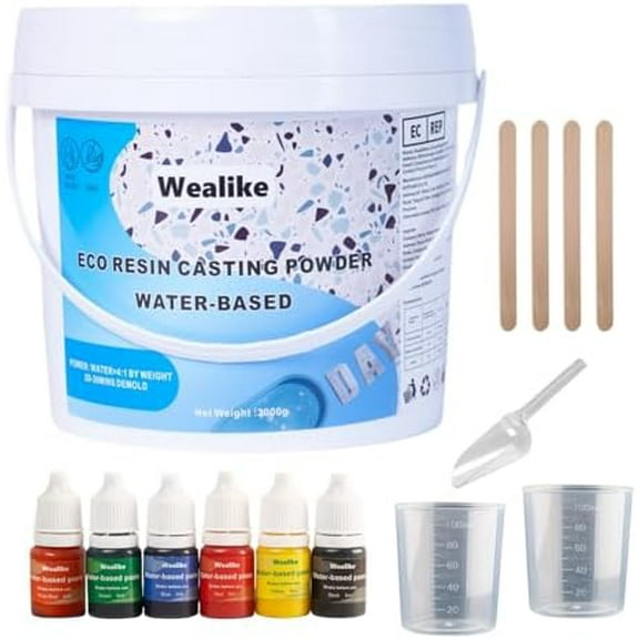 Eco Resin Casting Powder 6.6lbs/3000G,Water-Based Ceramic Resin Plaster with 6PCS Pigments,20-30 Minutes Demold.Easy Mix for Home Decor &DIY Art$$Art & Craft