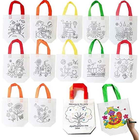 Eco Reusable Coloring Carnival Animal Art Party Goodie Bags with Guestbook Bags (12 PCS)$$Home Decor, Kitchen, & Other