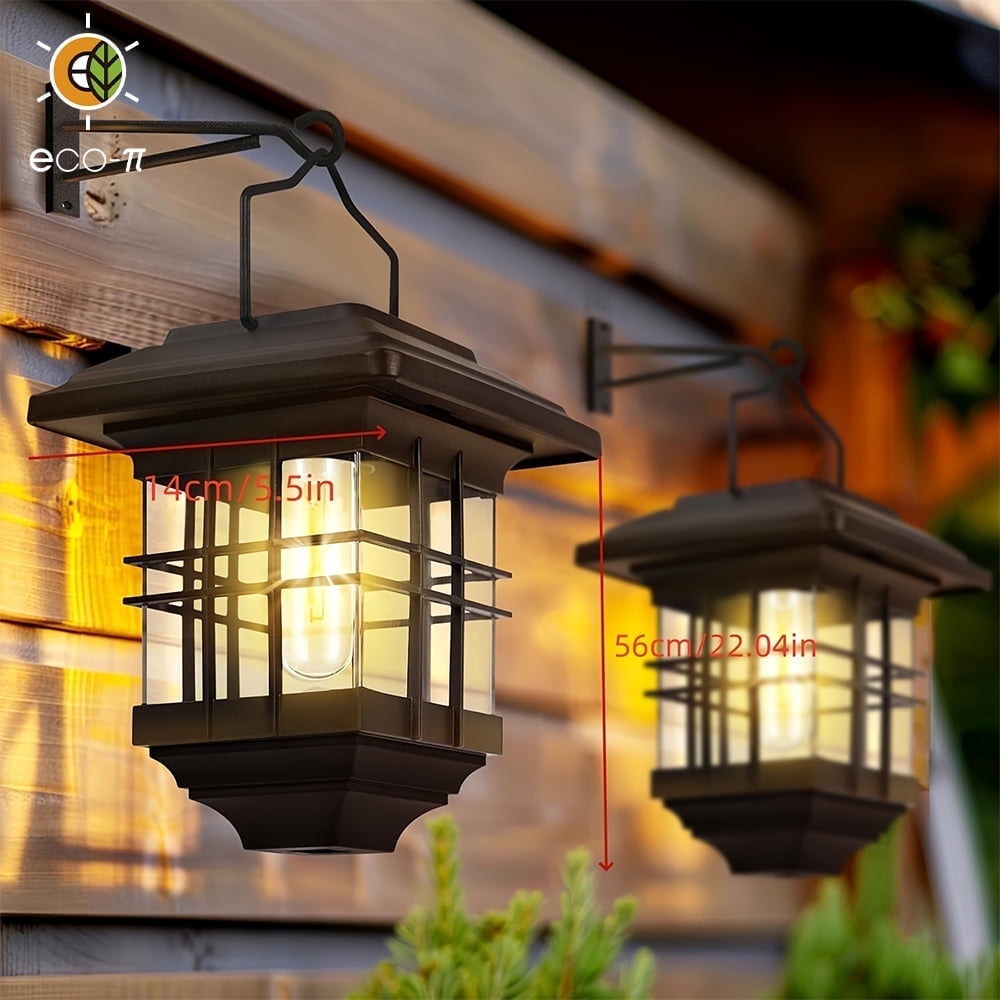 Eco- Solar Lanterns Outdoor Waterproof, 3000K 2 Pack Hanging Solar Lantern with Hooks \u0026 Anti-Rust \u0026 Shatterproof