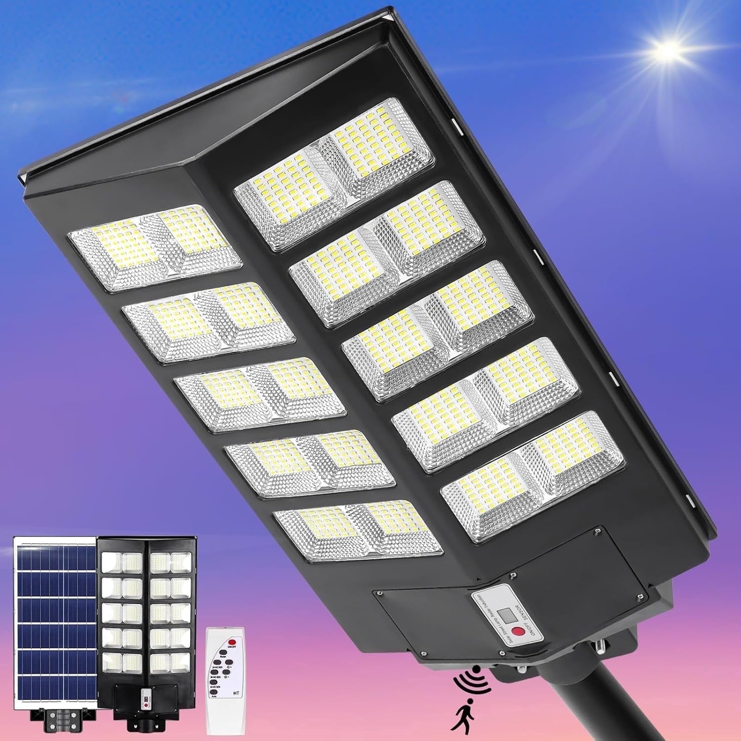 HOODINK Solar Street Lights Outdoor,  Motion Sensor Security Flood Light IP44 Waterproof, 800 LED Solar Flood Light, Remote Control, Dusk to Dawn for Garden,Yard, Driveway, Garage