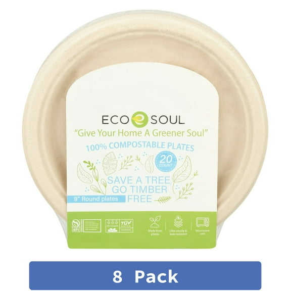 Eco Soul Plates Plant Based 9 in Round 20 ct (Pack Of 8)