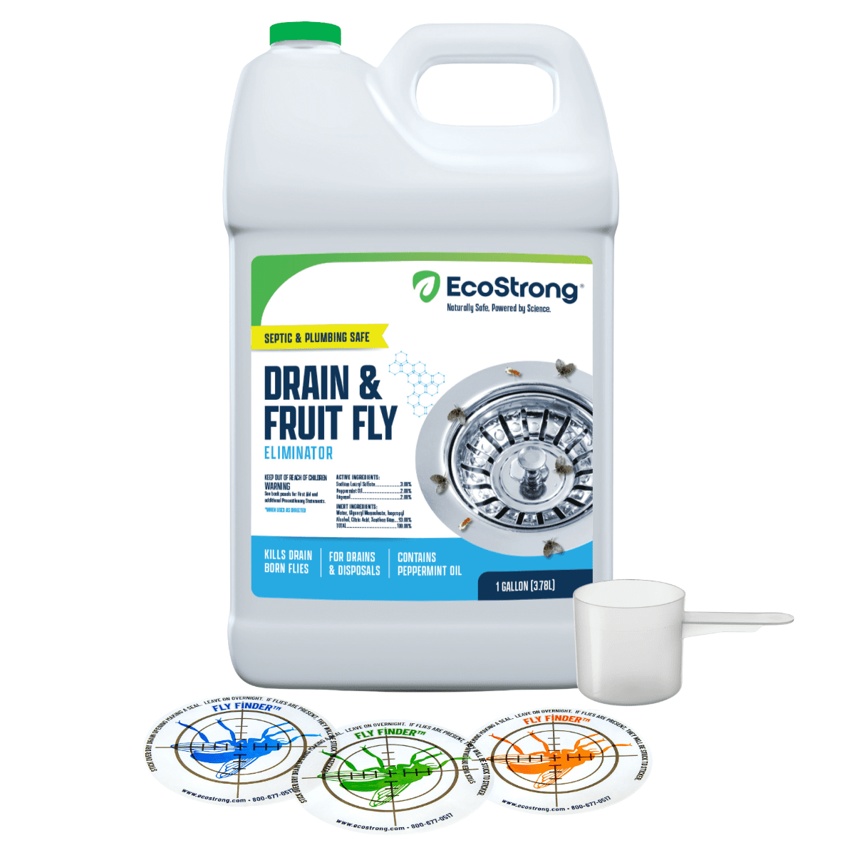Eco Strong Fruit Fly Drain Gnats & Sewer Flies Treatment, 1 Gallon, 3 Drain Traps