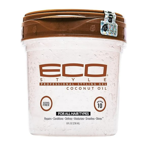 Eco Style Coconut Oil Styling Gel - Adds Luster and Moisturizes Hair - Weightless Styling and Superior Hold - Prevents Breakage and Split Ends - Promotes Scalp Health - Ideal for all Hair - 8 oz