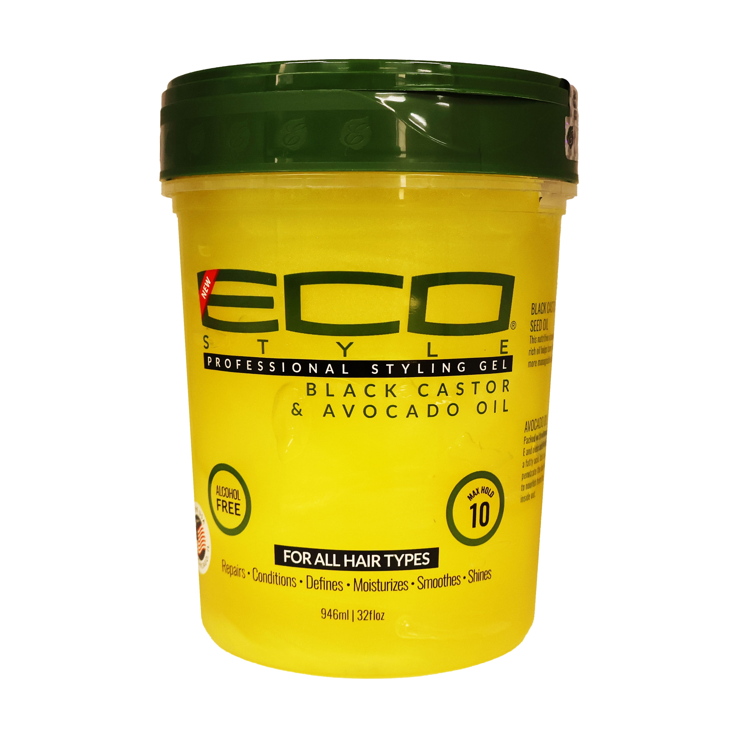 Eco Styling Gel Black Castor and Avocado Oil 32 Oz., Pack of 6