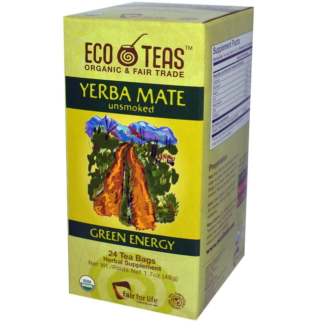 Eco Teas Organic Yerba Mate Unsmoked, Green Energy, Real Drink, 24Tea Bags