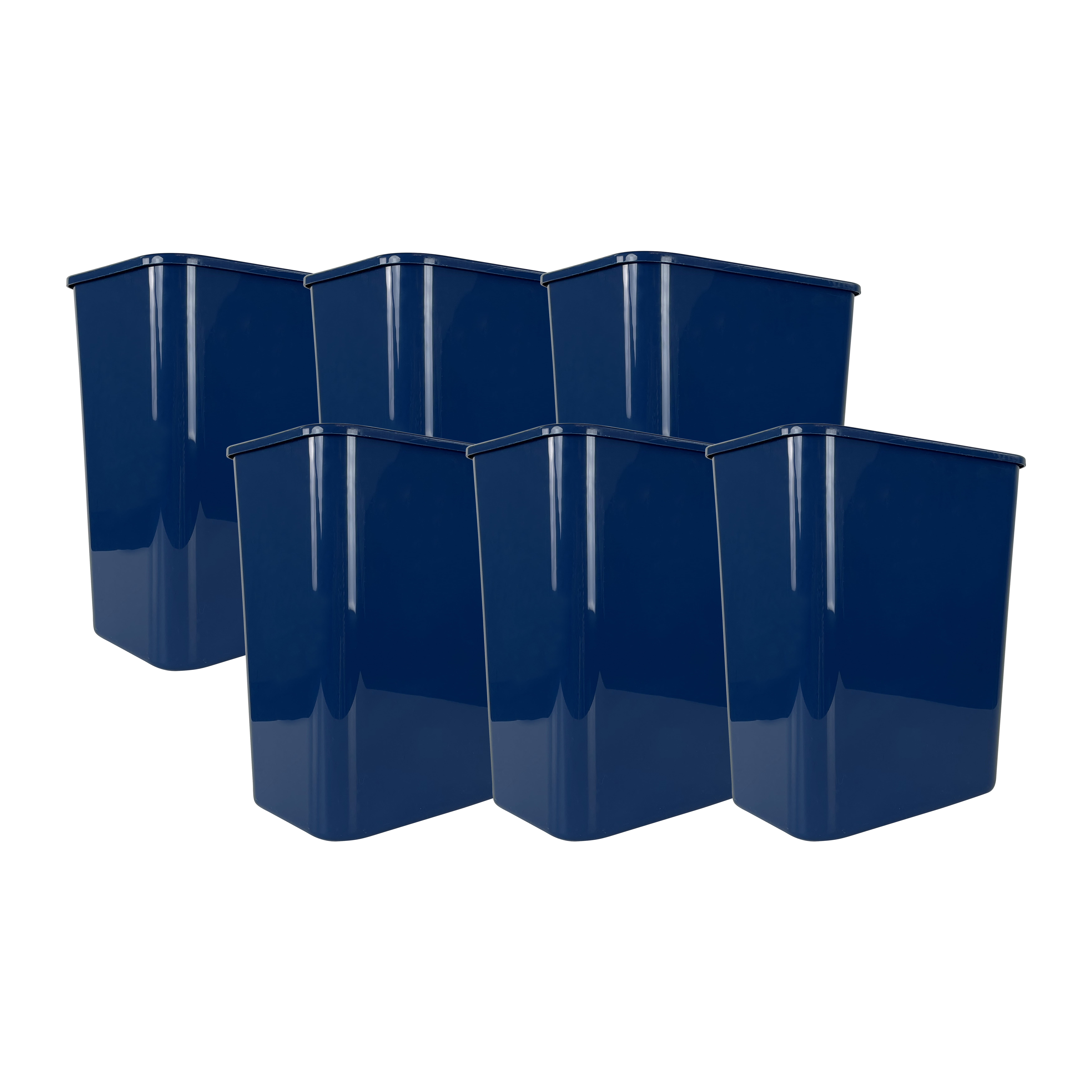 Eco Tech 5.5 gal Plastic Open Top Kitchen Trash Can, 6 Pack, Navy