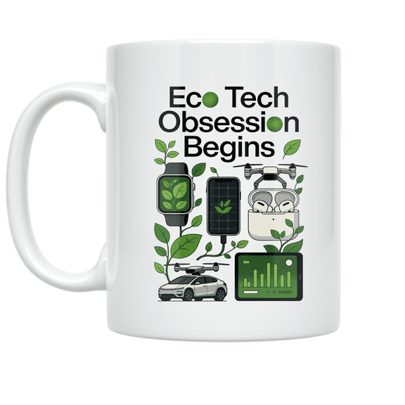 Eco Tech Obsession Begins - Eco-Friendly Tech Enthusiast - 11 oz Ceramic Coffee Mug
