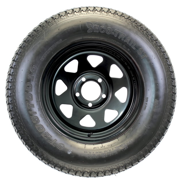 Eco Trailer Tire On Rim ST205/75D15 15 in. Load C 5 Lug Black Spoke