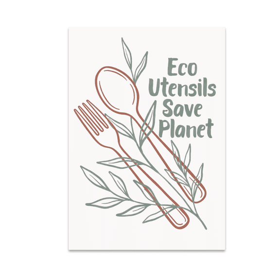 Eco Utensils Save Planet - Eco-Conscious Home Decor - 13x19 Poster Print
