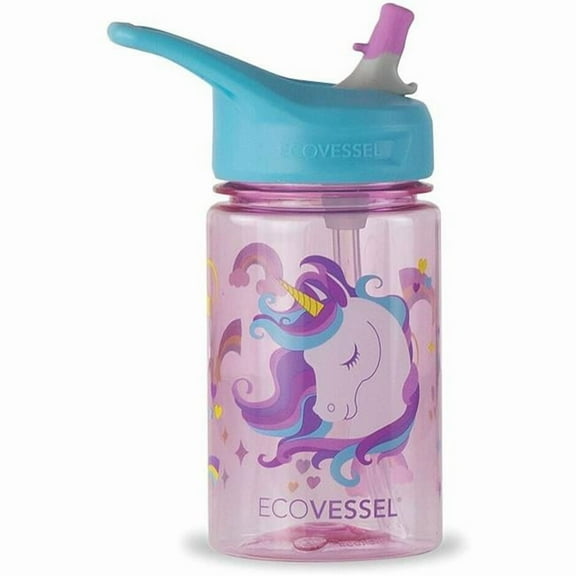 Eco Vessel 734813 12 oz Splash Kids Single Wall Tritan Plastic Bottle with Straw Top - Unicorn