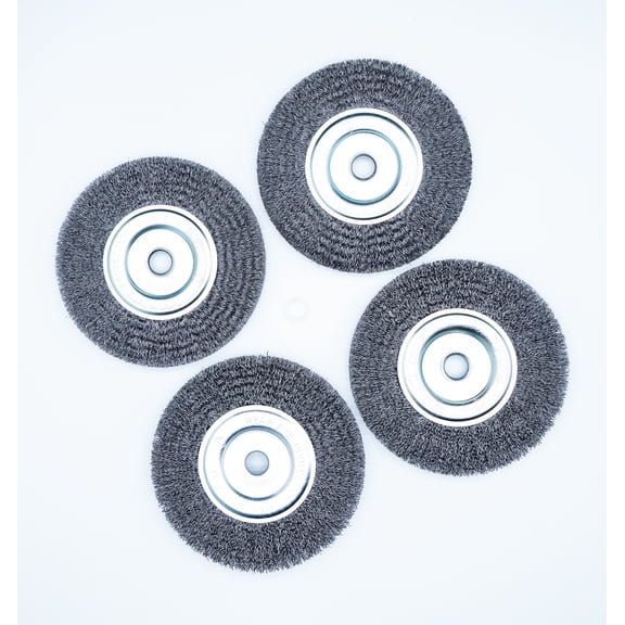 Eco Walker 6 Inch (150mm) Bench Grinder Wire Wheel Brush Crimped Carbon Steel for Professional Rust, Burr & Paint Removal, Two Arbor Sizes (7/8" & 3/4"), 4 Pack