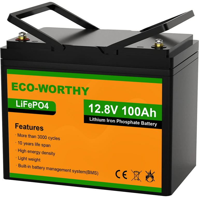Eco-Worthy 12V 100AH LiFePO4 Lithium Battery Rechargeable BMS for