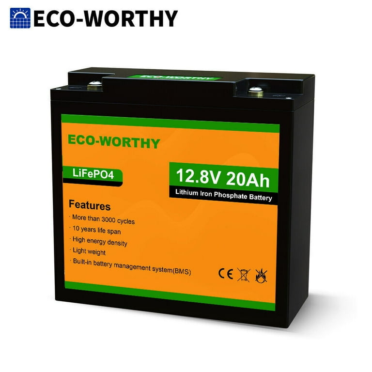 Eco-Worthy 12V 20AH Lithium Battery LiFePO4 Battery Deep Cycle for Outdoor  Camping RV Boat Solar System 